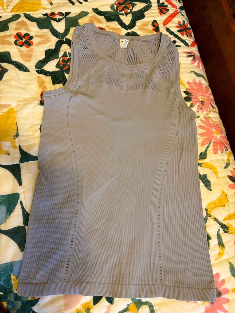 Athleta Light Gray Mesh Workout Tank Top